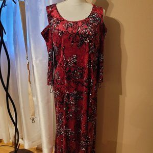 NY Collection NWOT L Red/Black Floral Velvet Dress